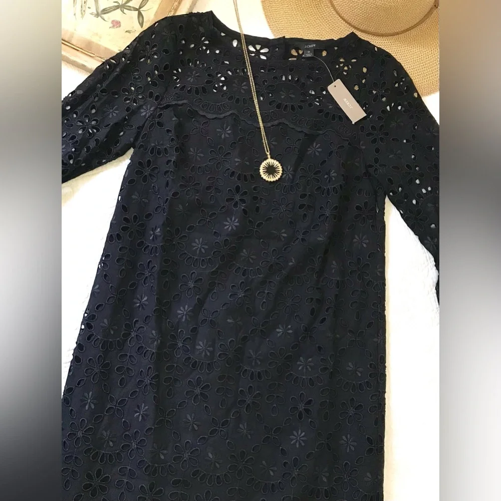 J. Crew Bell Sleeve Black Eyelet Dress NWT